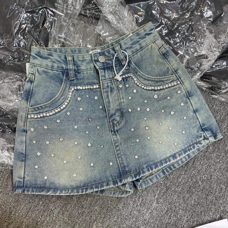 Chân váy jean nữ dáng A ngắn đính ngọc trai sang chảnh ( có lót quần trong) Hàng Cao cấp - Jean M7 Nữ