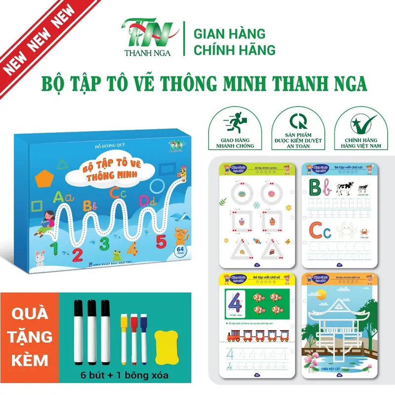 Sách - Bộ tập tô vẽ thông minh xóa được 64 trang kèm bút dạ - Đồ chơi Giáo Dục cho bé từ 1-5 tuổi Thanh Nga 1
