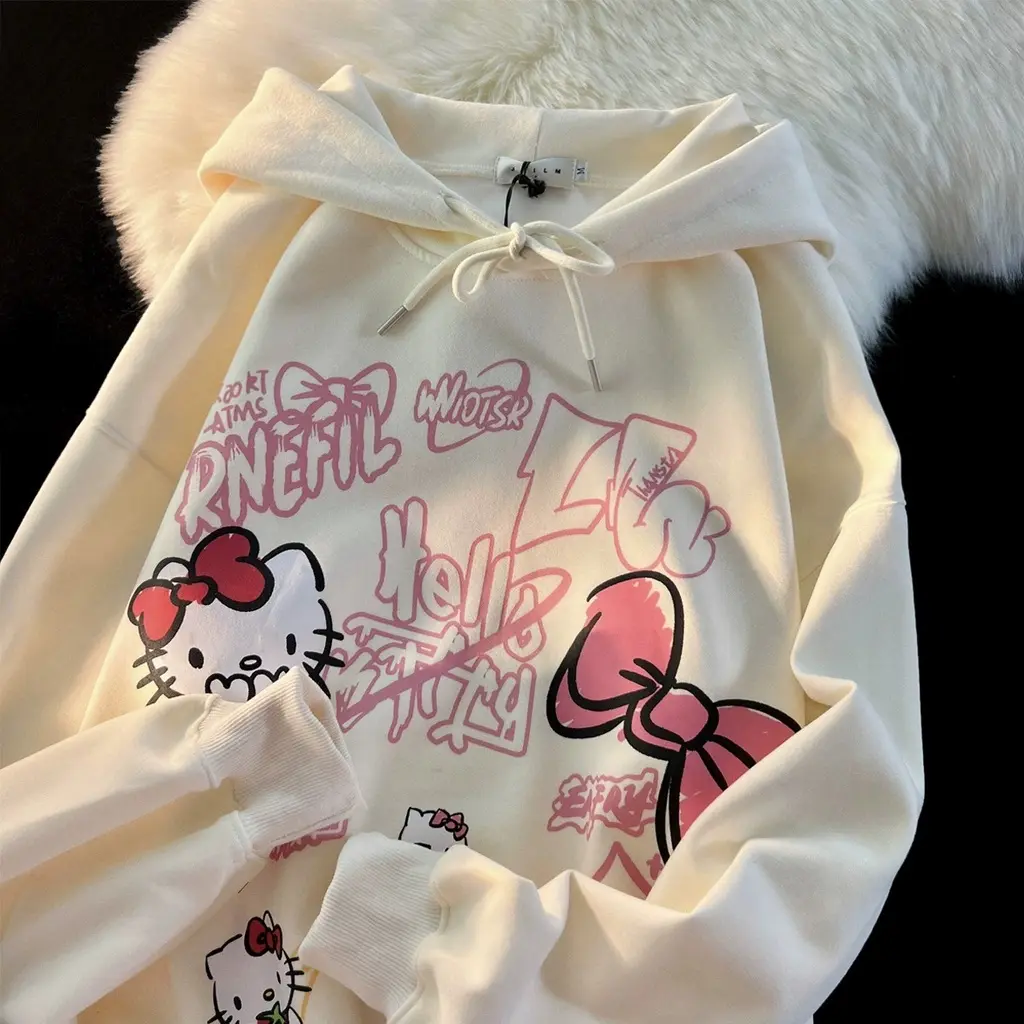 Graffiti style long sleeved hooded women's Korean cartoon loose sweater retro casual sportswear