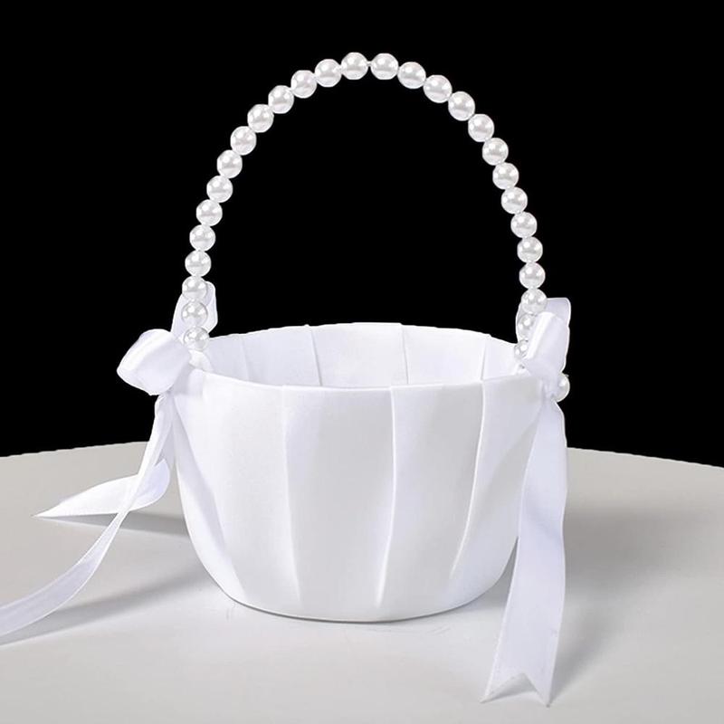 Product Introduction of Wedding Flower Basket, 1 Count Exquisite Faux Pearl Handle Flower Basket, Wedding Party Decoration Supplies for Indoor & Outdoor 8