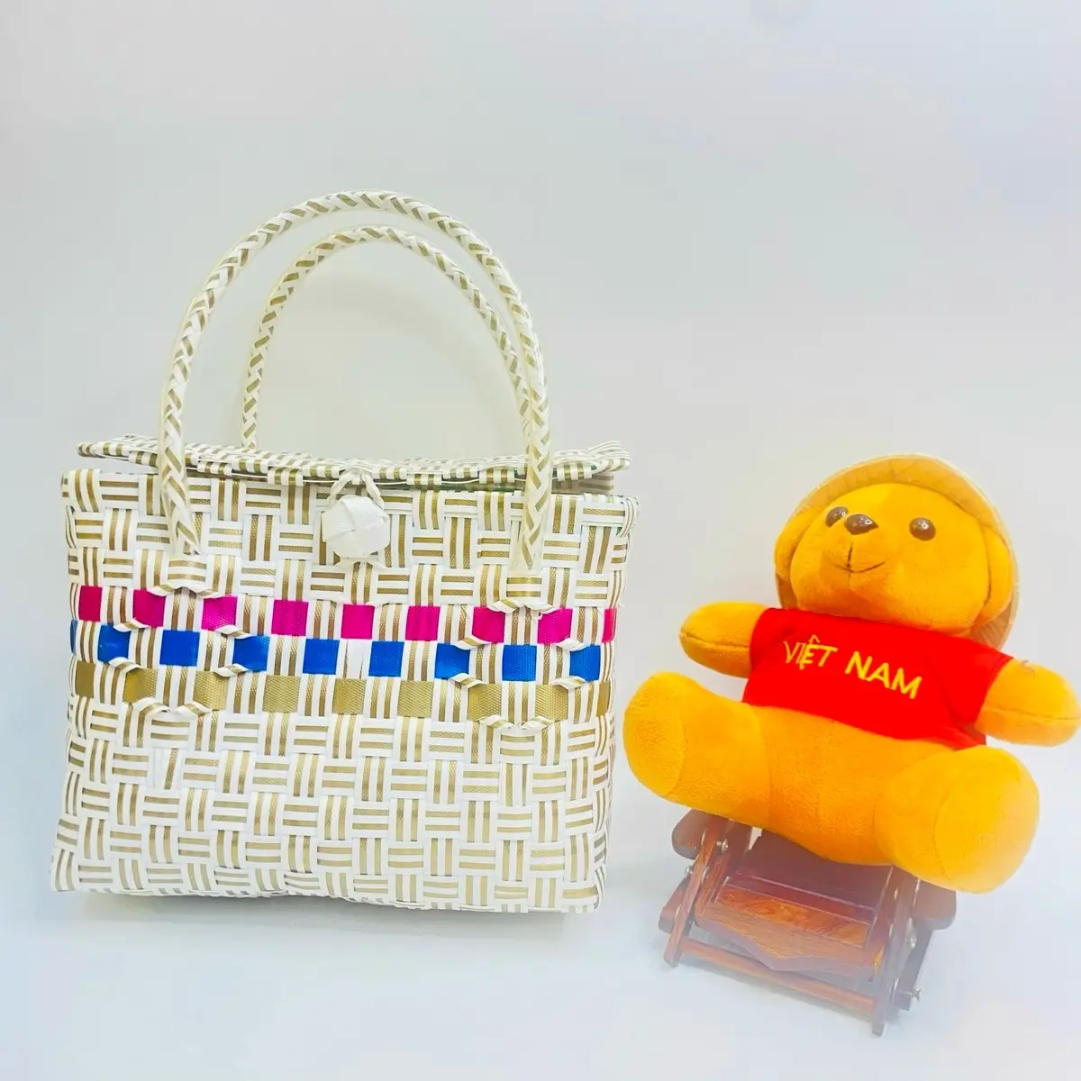 Giỏ Đan Nhựa,Giỏ Hộp Có  Nắp Đựng Thức Ăn Đan Tay, Túi Xách Đan Thủ Công Handmade, Làn Nhựa Đi Chợ,Túi Xách Đẹp Đi Biển,Sọt đựng đồ