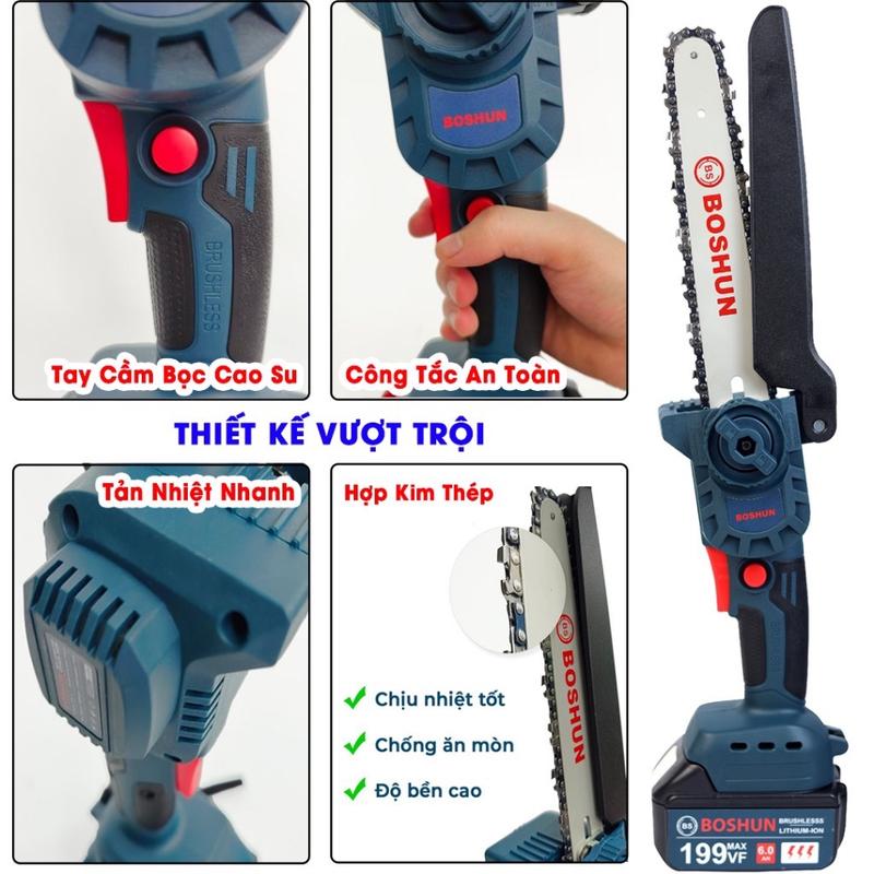 Thân Máy Cưa Xích BOSHUN  Dùng Chân Pin 4cm LAM 8Inch Động Cơ không chổi than