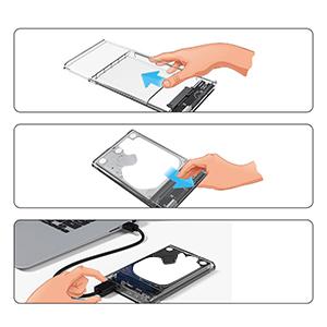 Product Introduction of USB 3.0 External Hard Drive Enclosure 2.5 inch SATA to USB3.0 UASP Clear Portable Hard Drive Case 2T HDD Tool-Free Transparent 5