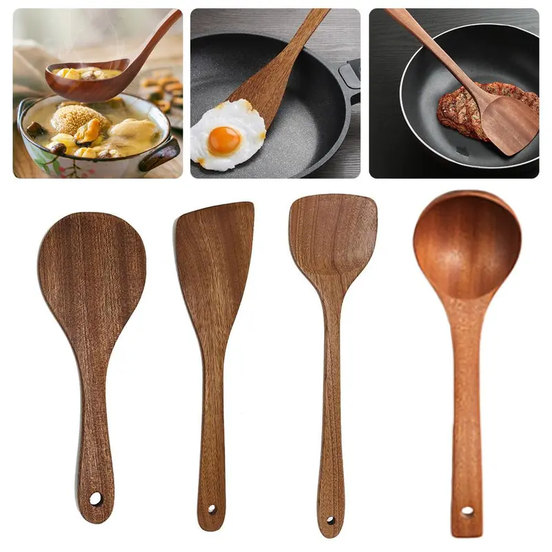Thìa gỗ, Thìa gỗ, Thìa Súp cán dài, Thìa chống dính, Dụng cụ nấu ăn trong nhà bếp 5
