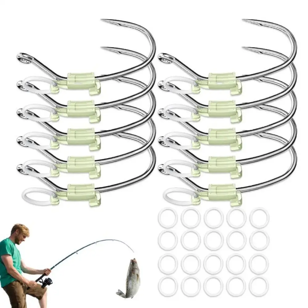 5/10/20Pcs Durable Stainless Luminous Bait Fixed Holder Set Anti-entanglement Sharp Barbed Luminous Live Shrimp Hooks No Unhooking Anti Slip Fishing Hooks for Shrimp Walker