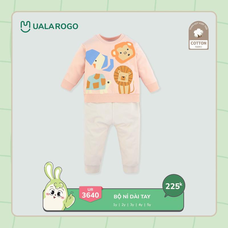 Bộ Nỉ Dài Tay Họa Tiết Động Vật Chất Liệu Cotton Cho Bé Từ 1-5Y UalaRogo UR 3640 3