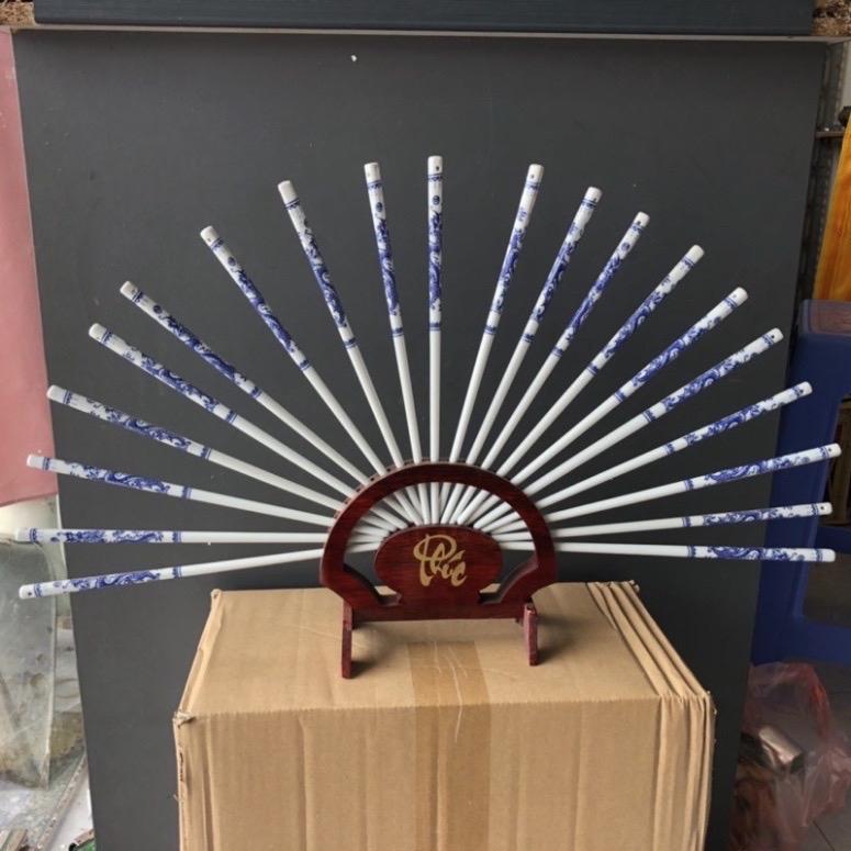 Bộ đũa thờ đũa sứ đũa gỗ chân đế gỗ  (10 đôi)