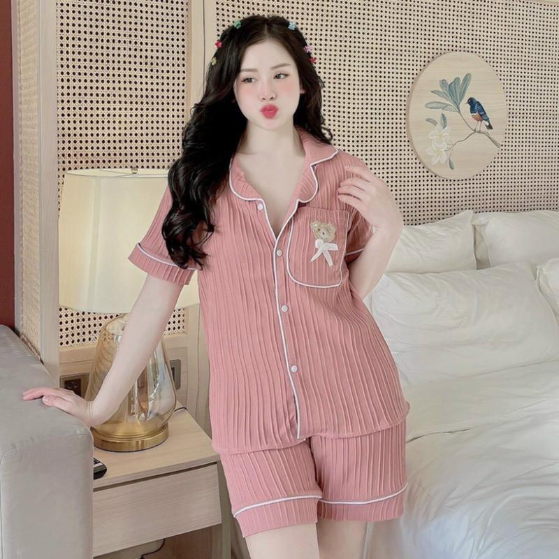 Set Đồ Ngủ Nữ Bộ Pijama Nữ Quần Đùi Có Túi Phối Viền Vải Đũi Gân mềm nhẹ bo duigan