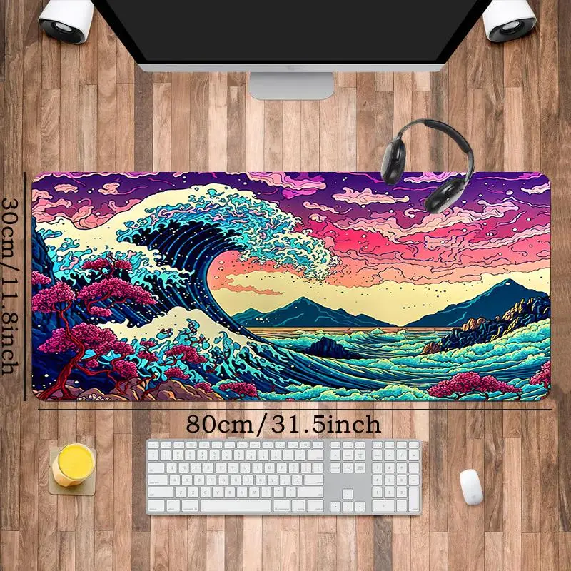 Sea Wave Pattern Mouse Pad, UV Reactive Large Gaming E-sports Computer Thickened Fluorescent Mouse Pad, Rubber Mouse Pad 4