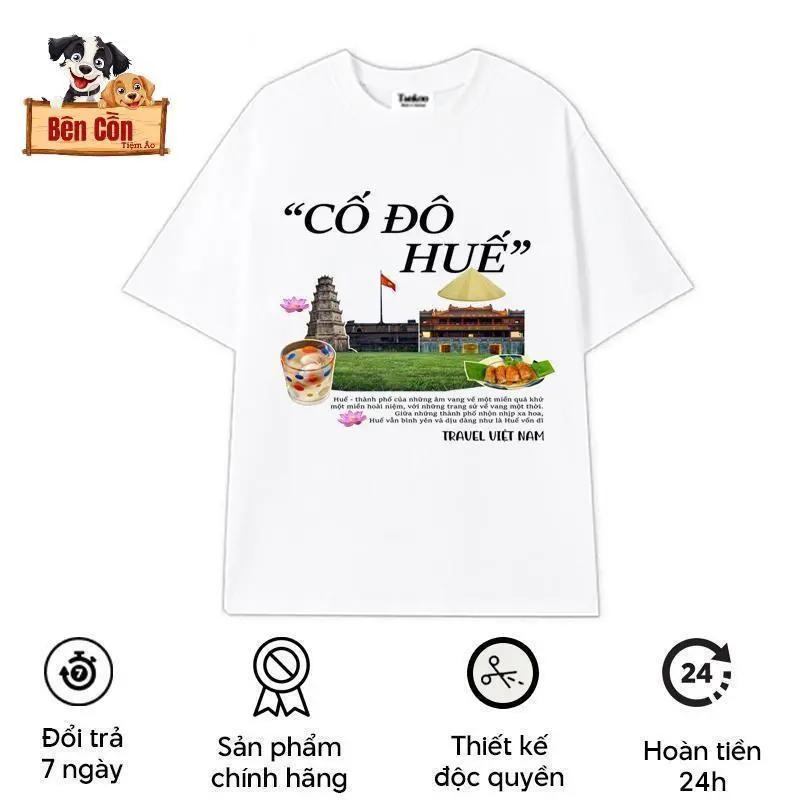 Áo thun in hình chữ CỐ ĐÔ HUẾ ÁO THUN YÊU NƯỚC NGÀY LỄ TẾT TRAVEL VIỆT NAM, HOLIDAY VIỆT NAM chất COTTON co dãn 2 chiều Cotton 230g áo thun nam 2025 mới