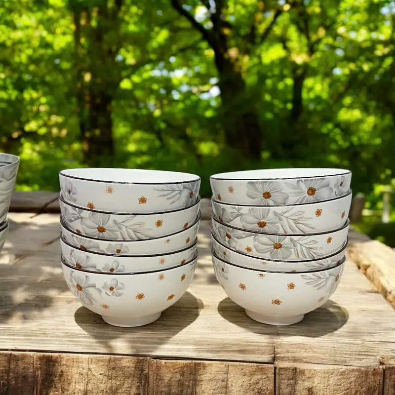 Bộ 10 Chén Sứ Ăn Cơm Họa Tiết Bông Hoa Dừa Trắng Đường Kính 11.5Cm, Bát Sứ Chén Sứ - Phương Trang 4