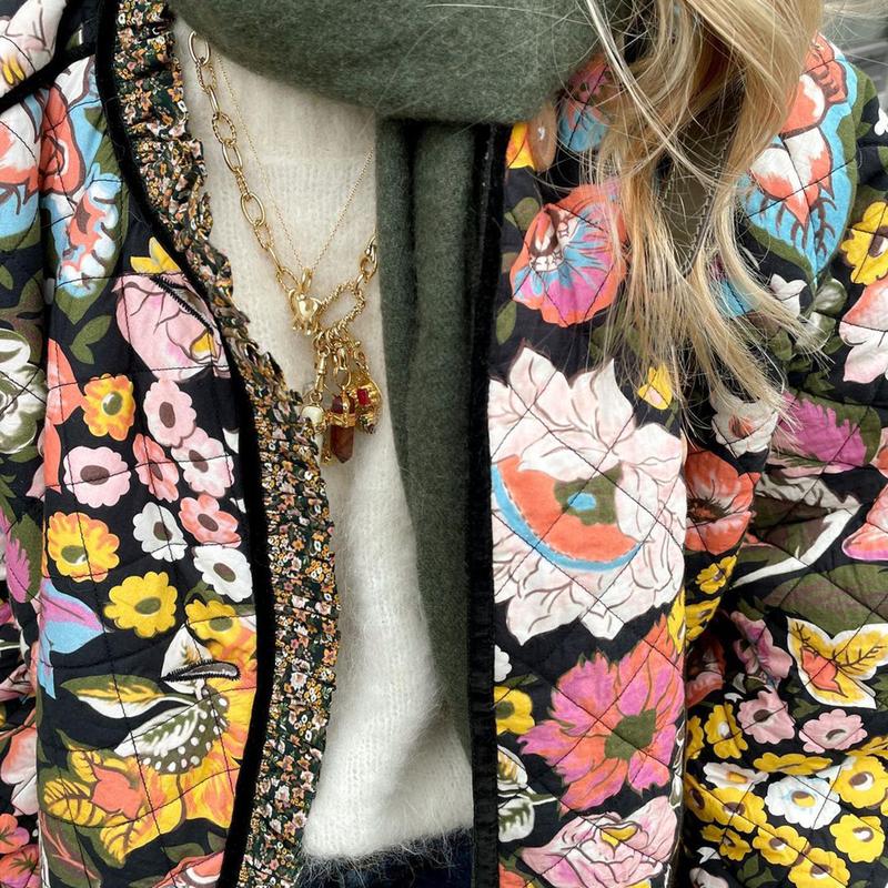 Product Introduction of Women Winter Loose Quilted Jacket Floral Print Button Down Long Sleeve Padded Coat Warm Outwear 32