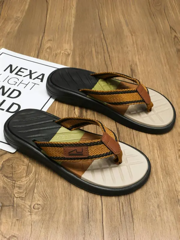 Unisex Trendy Color-block Flip-flops, Casual Comfortable Non-slip Slides for Beach & Casual Outings, Fashionable Slippers for Indoor & Outdoor Wear 1