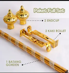 CUSTOM 30CM-150CM FULL SET /BESI GORDEN/ ROLET GORDEN/ BATANG GORDEN / RELL GORDEN/ PIPA REL KRISTAL KUNING SILVER HITAM