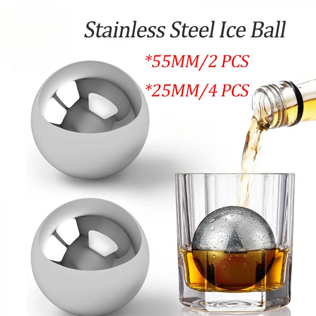 【SG】2 Premium 55mm Stainless Steel Ice Whiskey Balls Whiskey Rocks Chilling Stones Whiskey Stone Ice Cube Balls