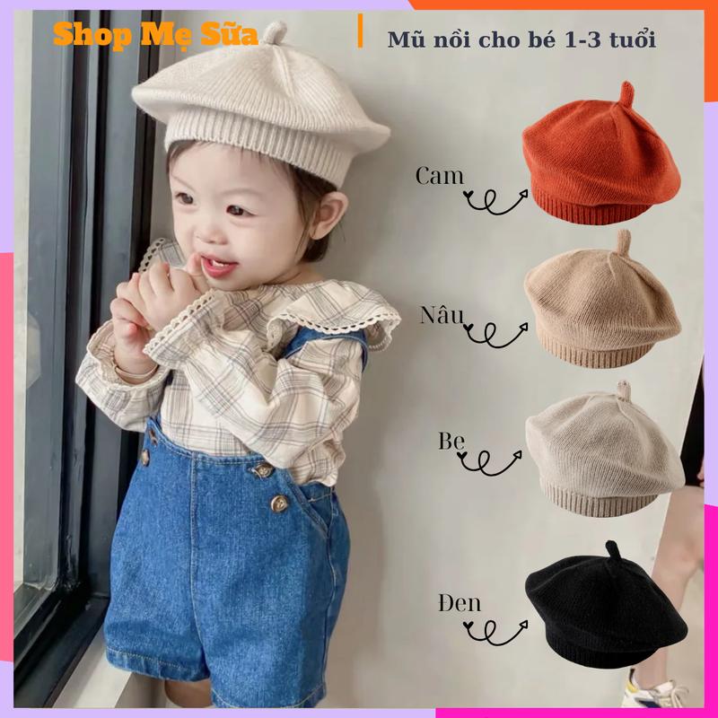 Mũ nồi len 2 lớp dầy dặn phong cách Hàn Quốc cho bé trai bé gái 1-3 tuổi
