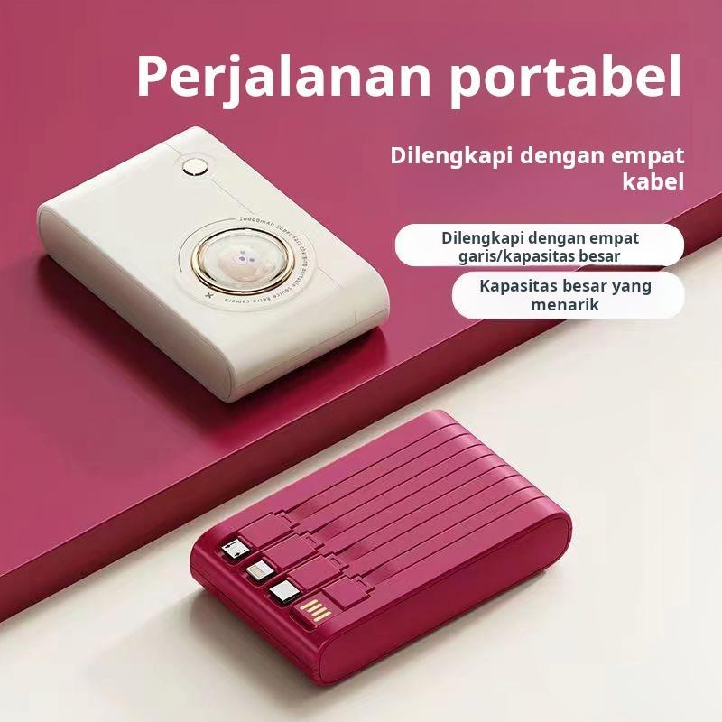 Power Bank Kamera Lucu, Charger Berkualitas Tinggi 30000mAh, Kompatibel dengan Samsung, iPhone, dan Ponsel Android, Antarmuka Type-C, 4 Port USB, Universal untuk Semua Ponsel