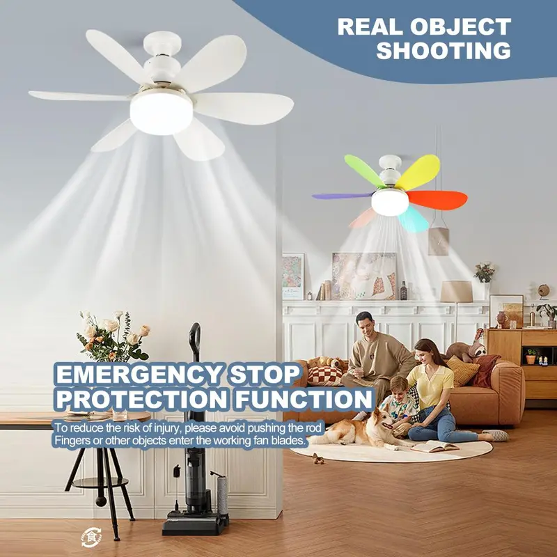 20.5 Inch E27 Fan Light with Remote Control, Silent Strong Wind Fan Light, LED Energy Saving Ceiling Light for Living Room Bedroom Kitchen 3