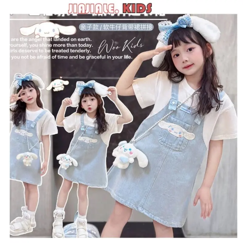 3-15Y Girls Embroidery Cinnamoroll Fake Two Strap Skirts denim dress