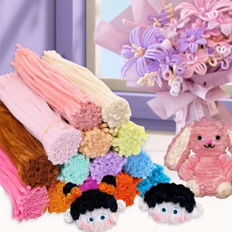 แถบบิดเกลียวสำหรับเด็ก ก้าน Chenille ลวดทั่ง งานฝีมือ ท่อ ของเล่น แถบ DIY วัสดุงานอดิเรกที่สร้างสรรค์ มานูเอลิดเดสสำหรับเด็ก แท่งตุ๊กตา 40/100 ชิ้น