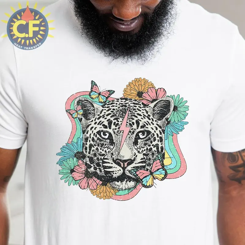 Leopard Themed Heat Transfer Sticker, Flower & Butterfly Pattern Heat Transfer Sticker, DIY Decoration for T-shirt, Bag, Hat 8