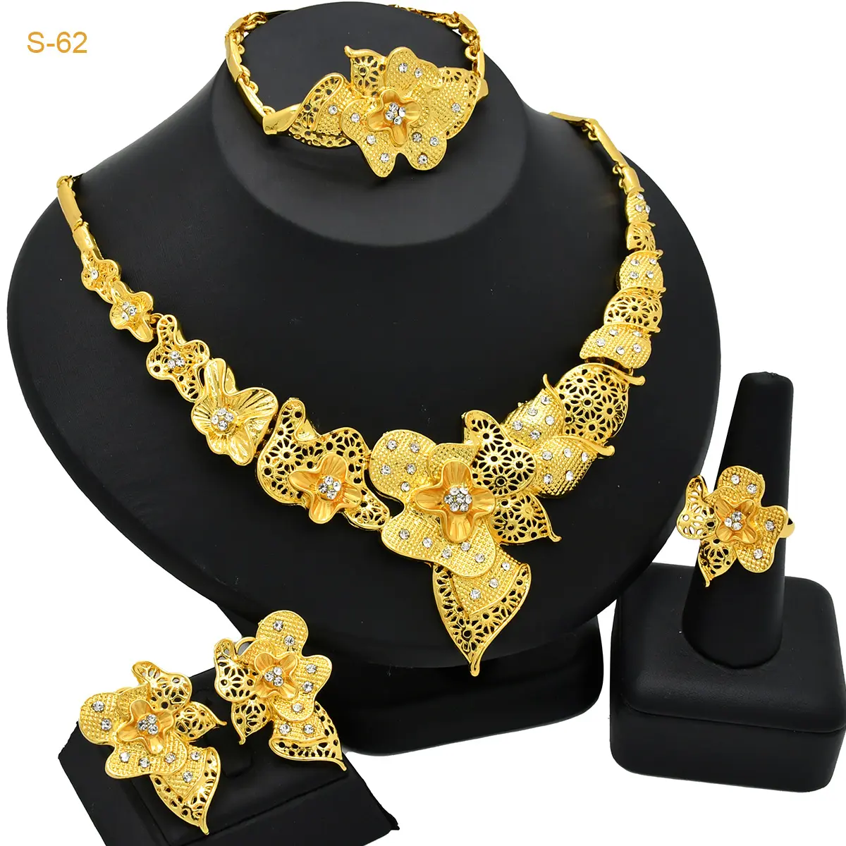 Bộ Trang Sức Mạ Vàng 24K, Renevo, Dành Cho Nữ, Thích Hợp Cho Đám Cưới Ấn Độ, Vòng Cổ Cô Dâu, Bông Tai, Nhẫn, Vòng Tay, Bộ Trang Sức Bốn Mảnh
