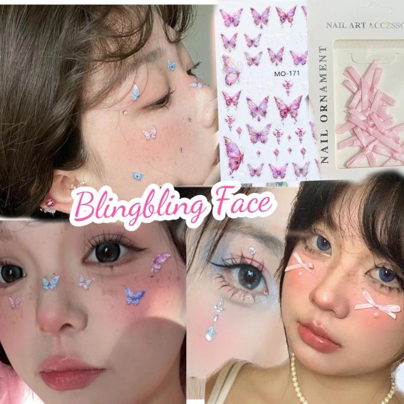 Phụ Kiện Trang Trí Mặt Hình Bướm, Hạt Đá Ngọc Hỗ Trợ Trang Điểm Makeup