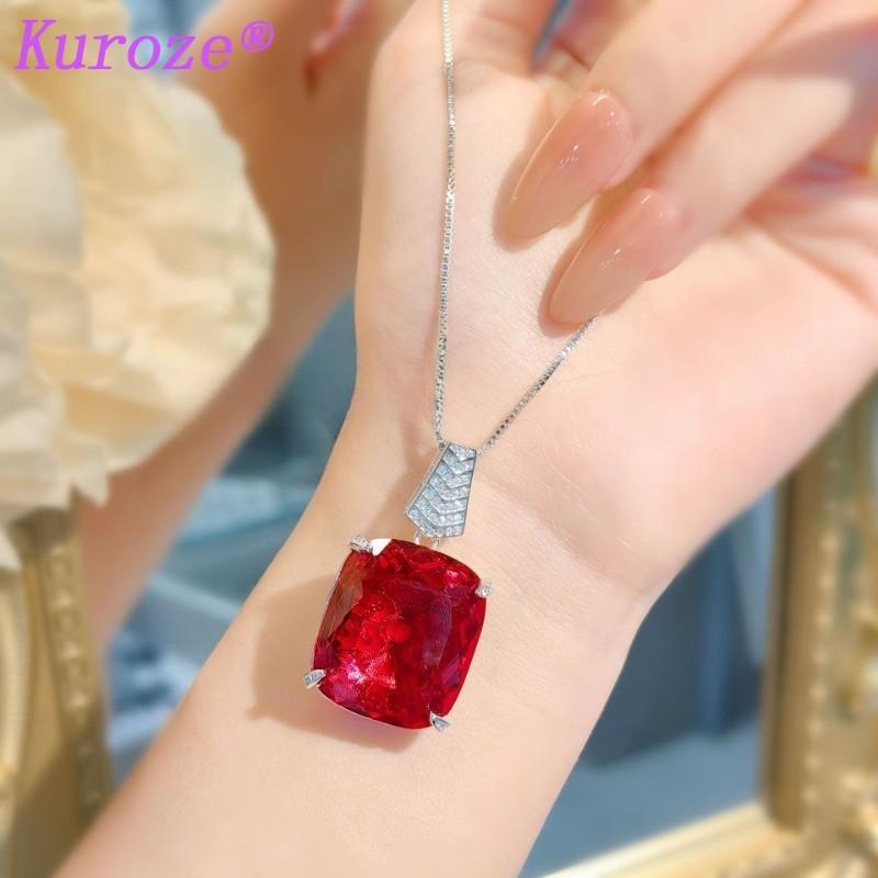 Kuroze new royal blue pigeon blood red pendant large carat fat square colored treasure earrings Paraiba ring green diamond suit women 8