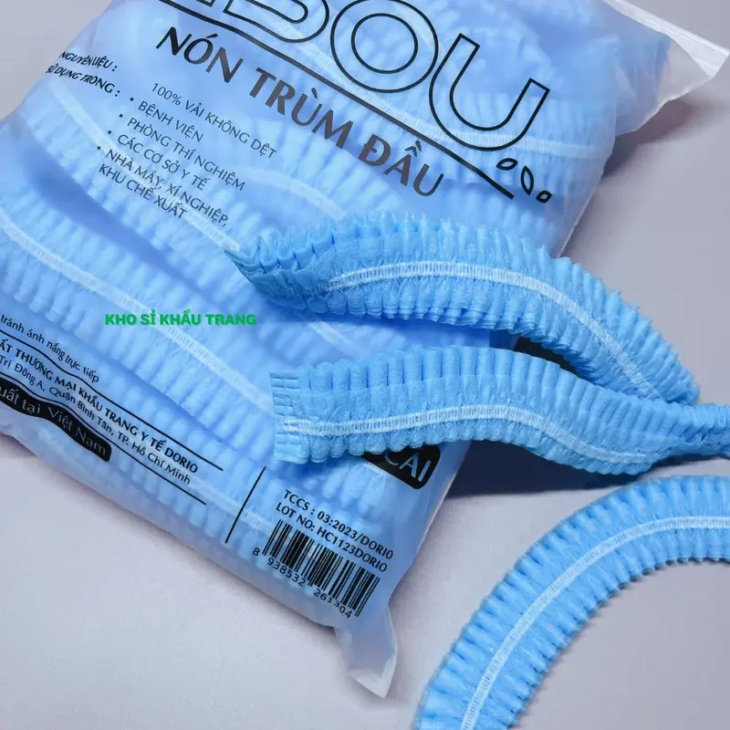 Combo 100 cái Mũ trùm y tế, nón con sâu Bisou 21cm 6