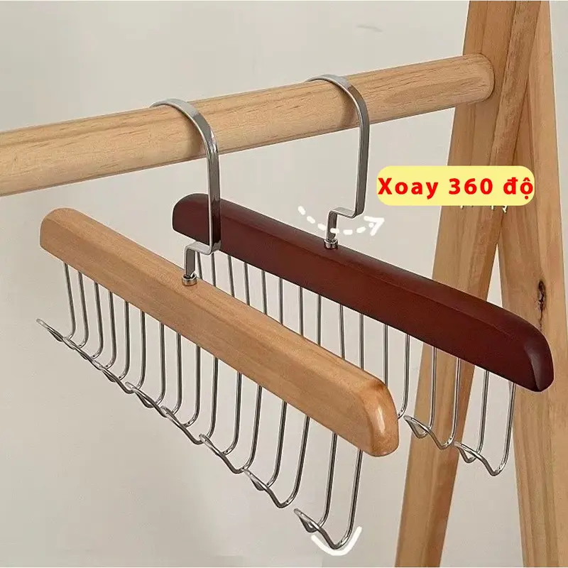Combo 5 Móc gỗ treo đồ lót áo ngực áo 2 dây bra Giá treo 8 mắc bằng gỗ treo áo lót cà vạt thắt lưng túi xách gọn 8