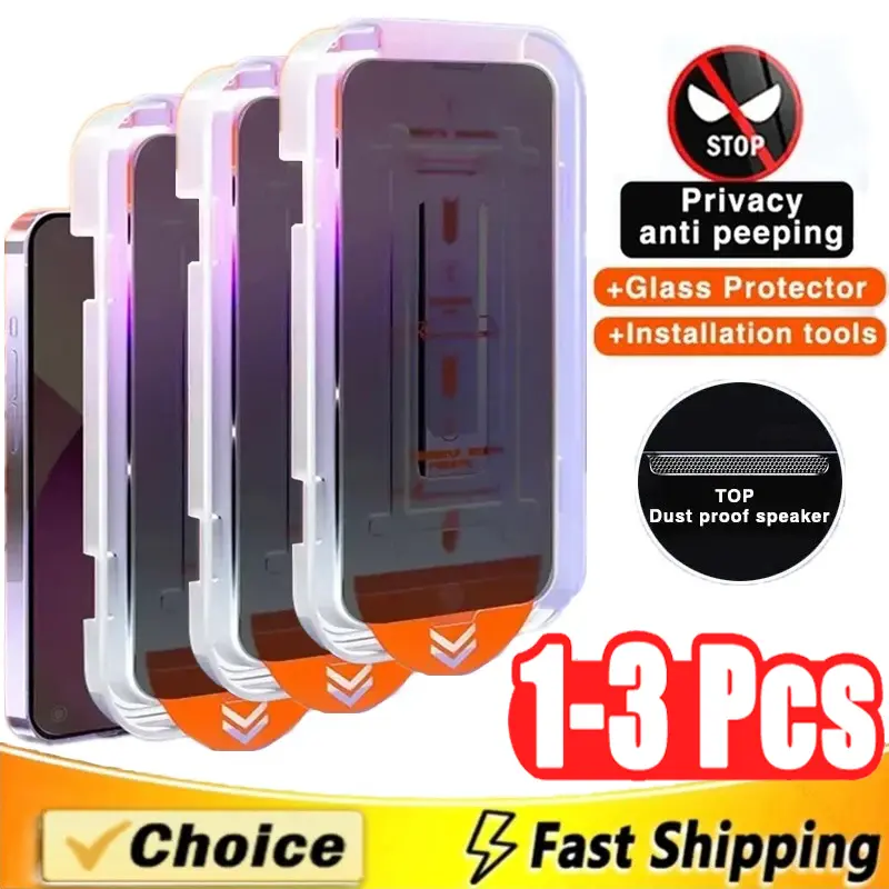 1-3Pcs 8K Dust free Installation Tempered Glass For iPhone 13 14 16 15 11 12 Pro Max 15 14 Plus X XR XS Privacy Screen Protector