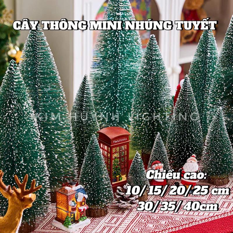  Cây thông mini lá kim nhúng tuyết để bàn decor Giáng Sinh Noen 