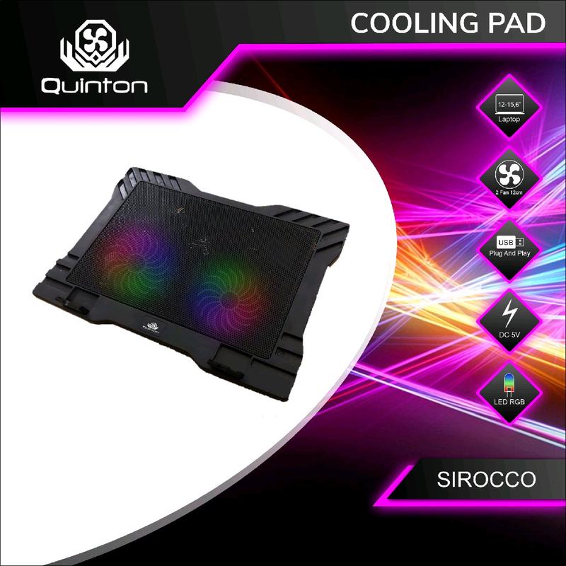 kipas laptop cooling pad quinton 2 fan 12cm 15,6inch hitam jaring Computer Cooler pad gaming 4