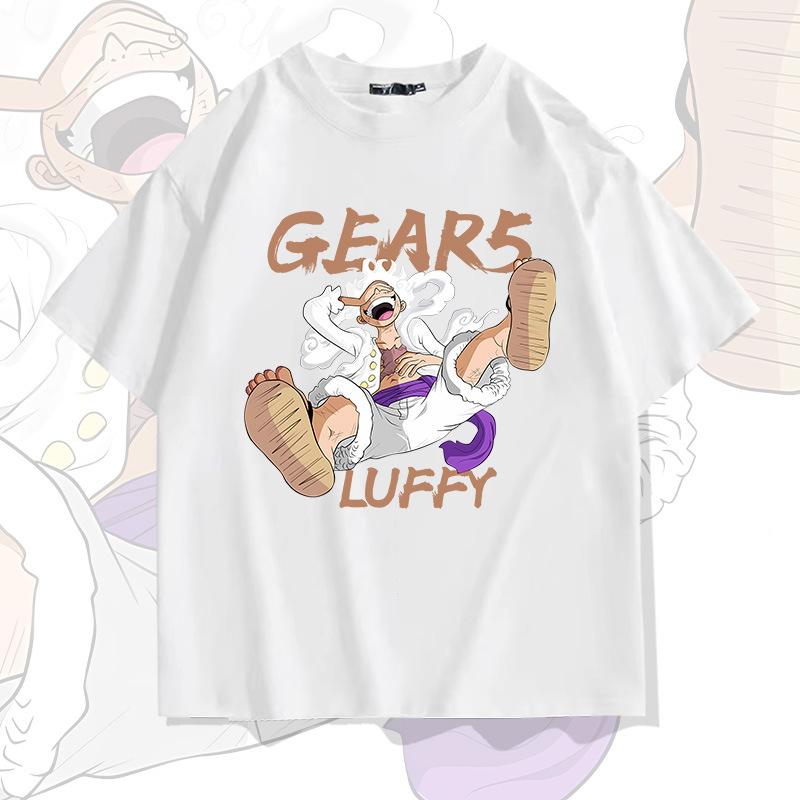 Bajak Laut Raja Luffy dicetak kaos lengan pendek fashion pria katun longgar tren lengan pendek 1