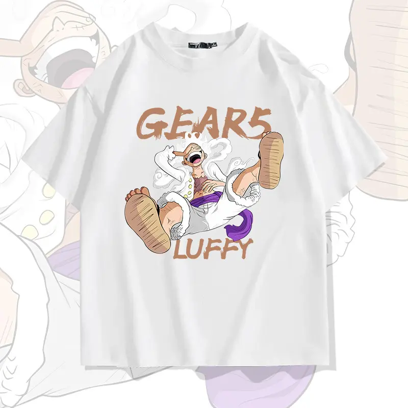 Bajak Laut Raja Luffy dicetak kaos lengan pendek fashion pria katun longgar tren lengan pendek 1