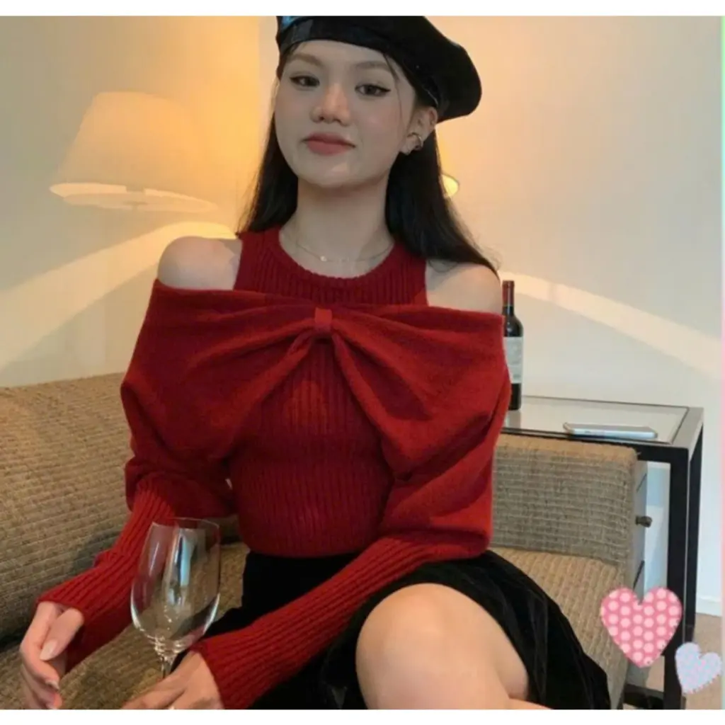 Áo nơ trễ vai thun tăm thời trang Thu Đông bigsize cho nữ form freesize - Un In Store Bs040