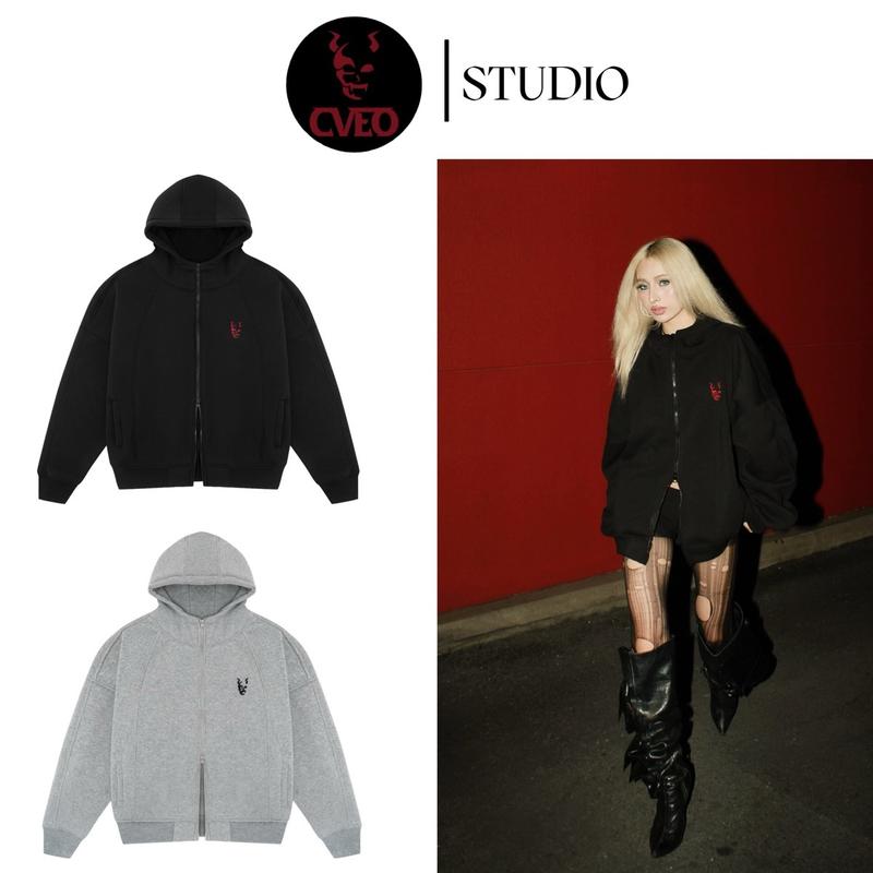 Áo khoác hoodie zip form boxy khoá kéo hai đầu cổ cao vải nỉ bông định lượng 350gsm thêu 3D logo thương hiệu CVEO Dài Tay Menswear Tay Dài Có Túi Nam 0010 Nhung Kem