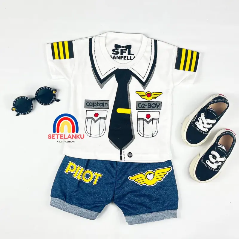 [COD] Setelan Bayi 0-12bulan Laki Profesi Gambar Pilot Denim Boy Denim Boy