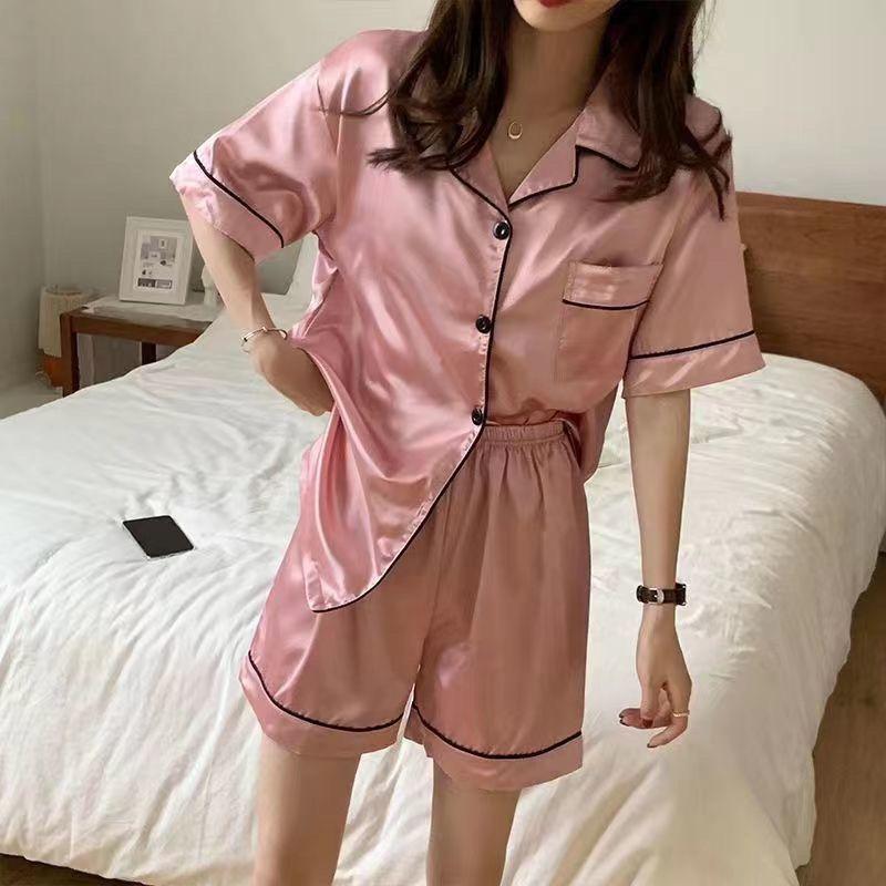 Đồ Ngủ Nữ, Vải Lụa Lạnh Mịn Mùa Hè, Ngoại Cỡ, Dáng Rộng Vừa Vặn, Đồ Mặc Nhà, Phong Cách Hàn Quốc, Thích Hợp Cho Cô Gái Đầy Đặn, Có Thể Mặc Làm Áo Mặc Bên Ngoài, Bộ Đồ Ngắn Tay, Năm 2024 5
