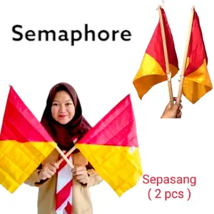 Sepasang Tongkat Bendera Semaphore Pramuka - Stik dan Bendera Semapur Simapur Pramuka 2 pcs