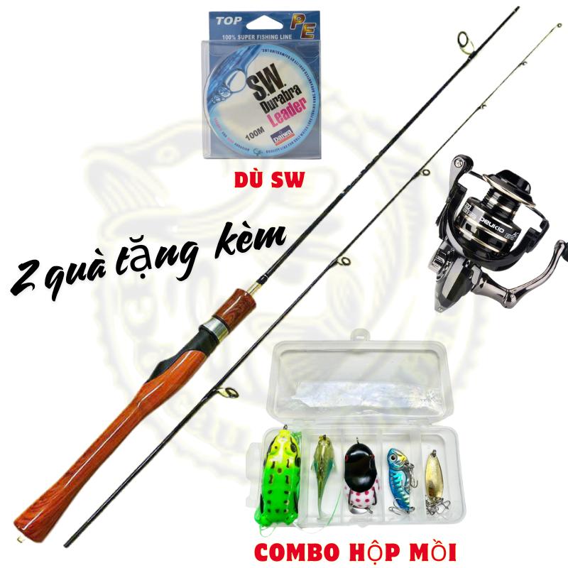 Combo Bộ Cần Câu Lure Ul  Cán Gỗ Câu Suối Kèm Máy Ac Và Mồi Câu Đi Câu Cá