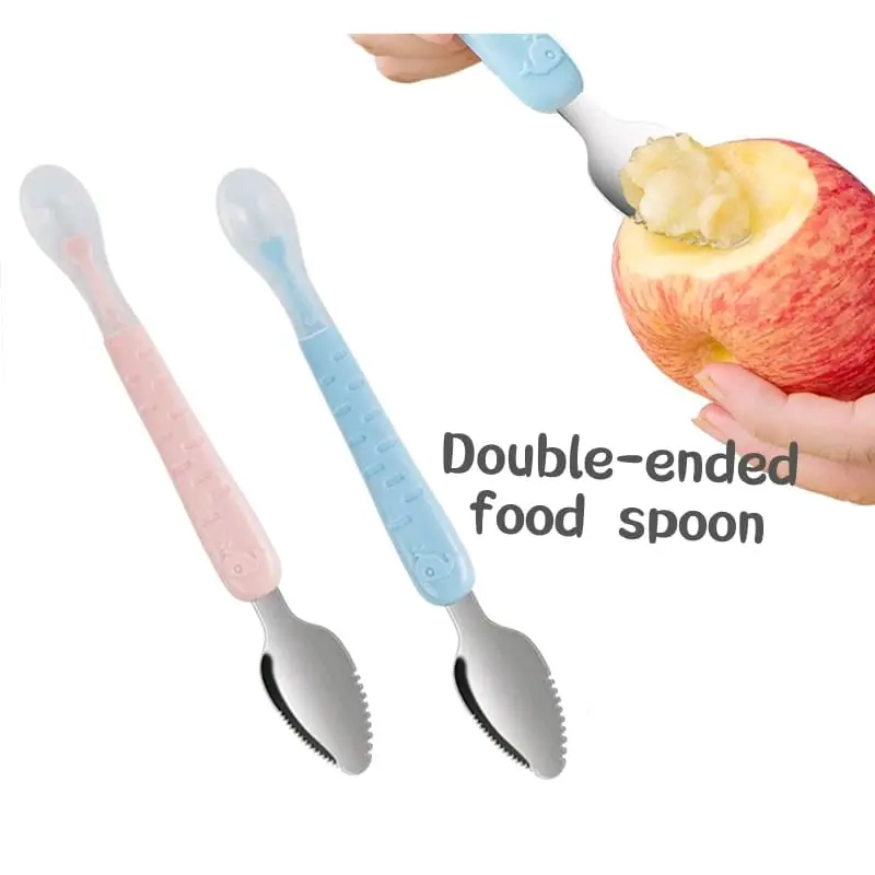 Sendok Kerok Buah Sendok Makan MPASI Bayi Stainless dan Silikon 2in1 3