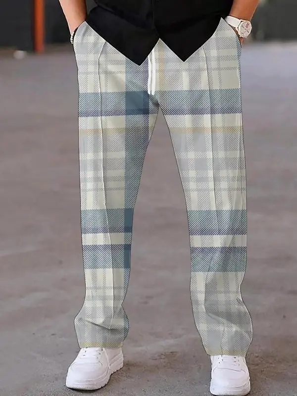 Men's Plaid Print Straight Leg Pants, Regular Fit Casual Comfy Trousers for Daily Wear, Men's Bottoms for Summer 5