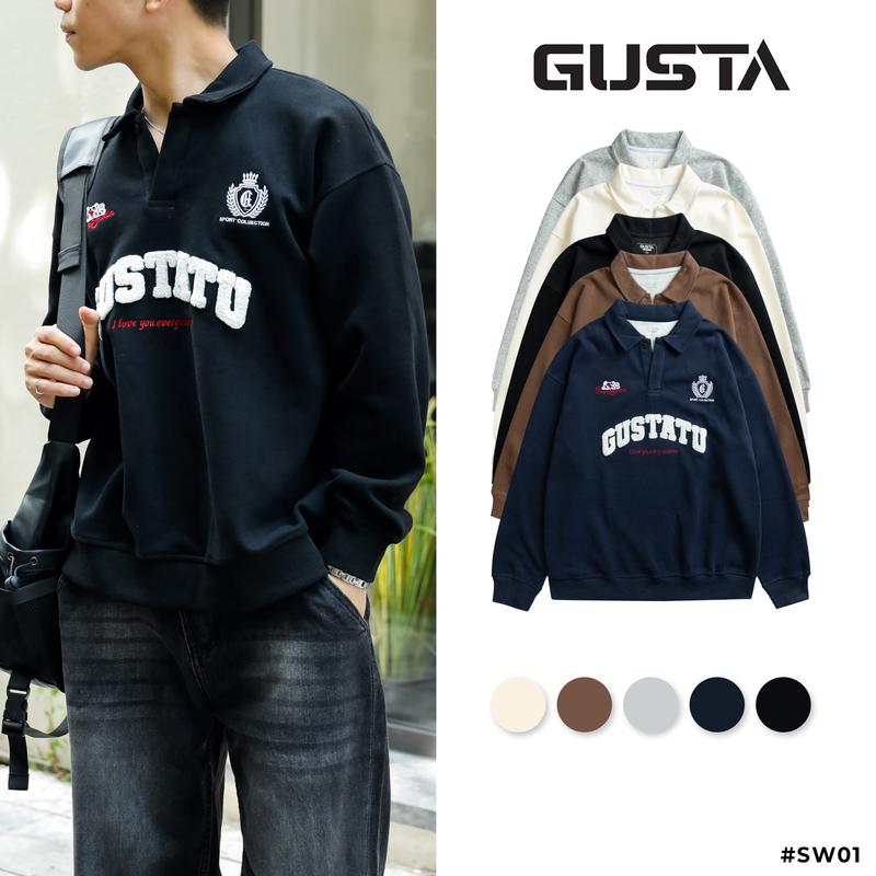  GUSTA - SW01 - Áo Sweater Nam Nữ Oversize Cổ Polo Nỉ Thêu Xù By Gusta 
