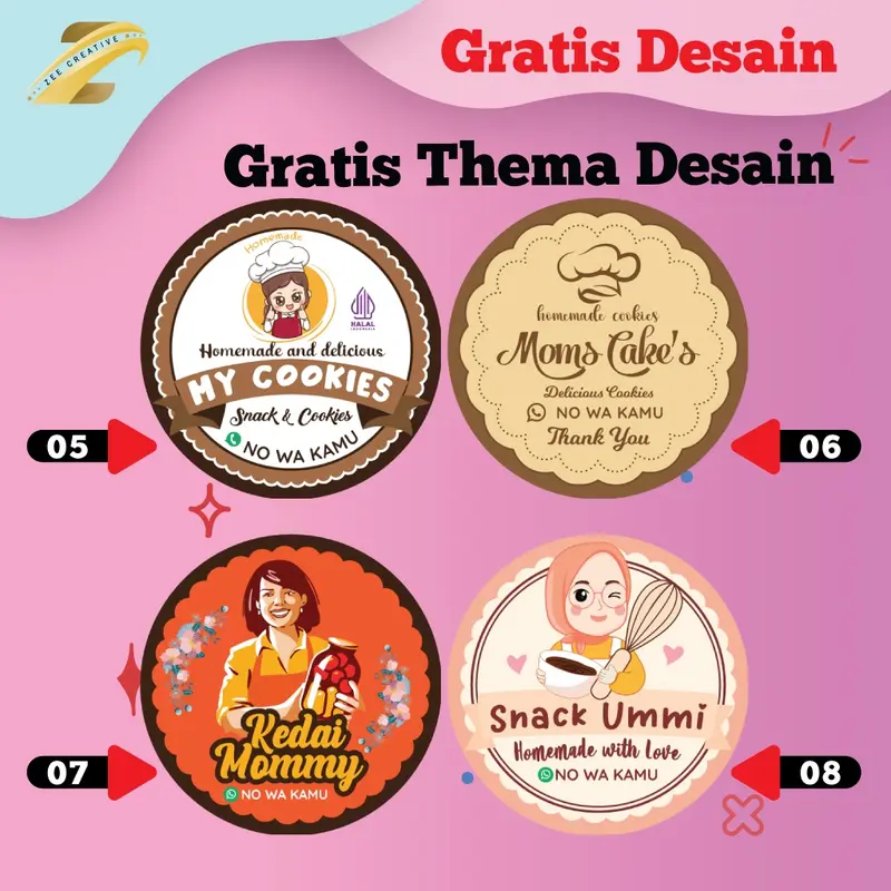 [ Bulat 5 cm Isi 250 pcs ] Paket Stiker Label Kemasan Makanan Custom Logo dan Gratis Desain Proses 1 Hari Jadi 2
