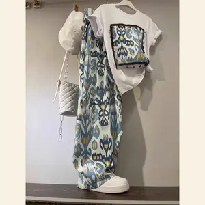 PO40 FADFAD Setelan Atasan Lengan Pendek + Celana Panjang Dengan Gaya Modis Untuk Wanita