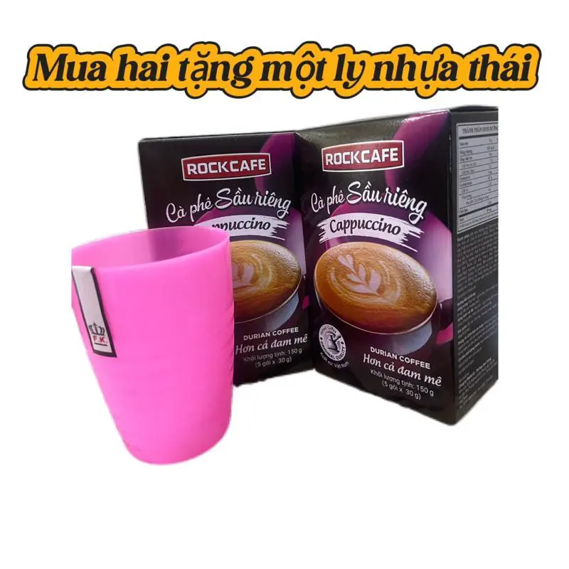 KHUYẾN MÃI MUA 2 HỘP BẤT KY  TẶNG 1 LY THÁI - ROCKCAFE - CAPPUCCINO MUỐI, SẦU RIÊNG. DỪA , TRỨNG (5 gói x 30 gram) 2