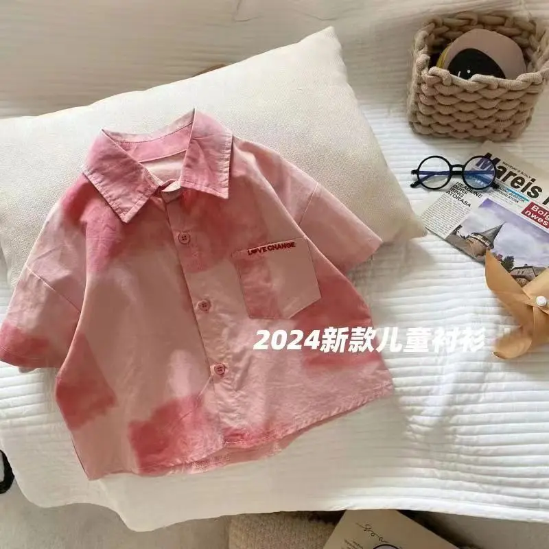 Áo Sơ Mi Hoa Mùa Hè, Ngắn Tay, Cho Bé Trai, Phong Cách Hàn Quốc, Áo Sơ Mi Mỏng, Thoáng Khí, Thích Hợp Cho Trẻ Em, Trang Phục Mùa Hè Cho Bé