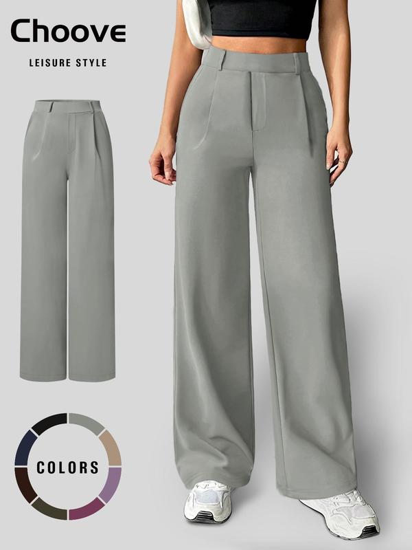 Casual Solid Split Joint Buttons Straight Wide Leg Solid Color Bottoms Casual Solid Split Joint Buttons Straight Wide Leg Solid Color Bottoms
