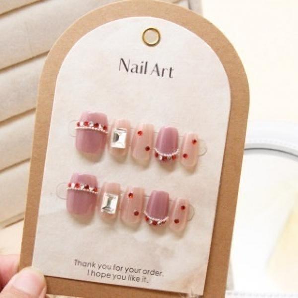 Product Introduction of Mid-Length Ballet Nail Ice Transparent Pink Creamy Green Color Matching Nail Sticker Wear Nail Wholesale Finished Product 24 Pieces Nails 27